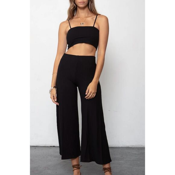 STILLWATER Ribbed Wide Leg Pant‎ Set Black XS - Picture 1 of 9